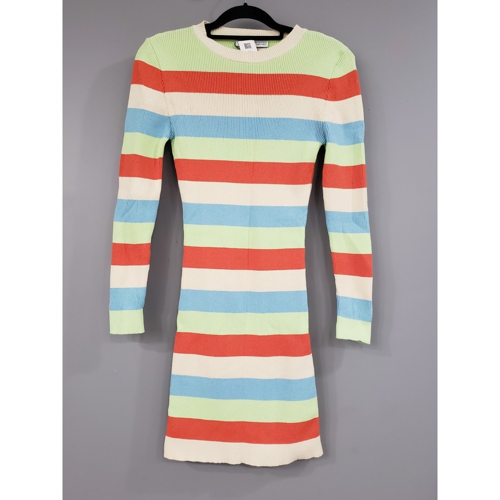 ZARA RIBBED KNIT PIPED STRETCH LONG SLEEVE BODYCON DRESS CANDY RAINBOW COLORFUL